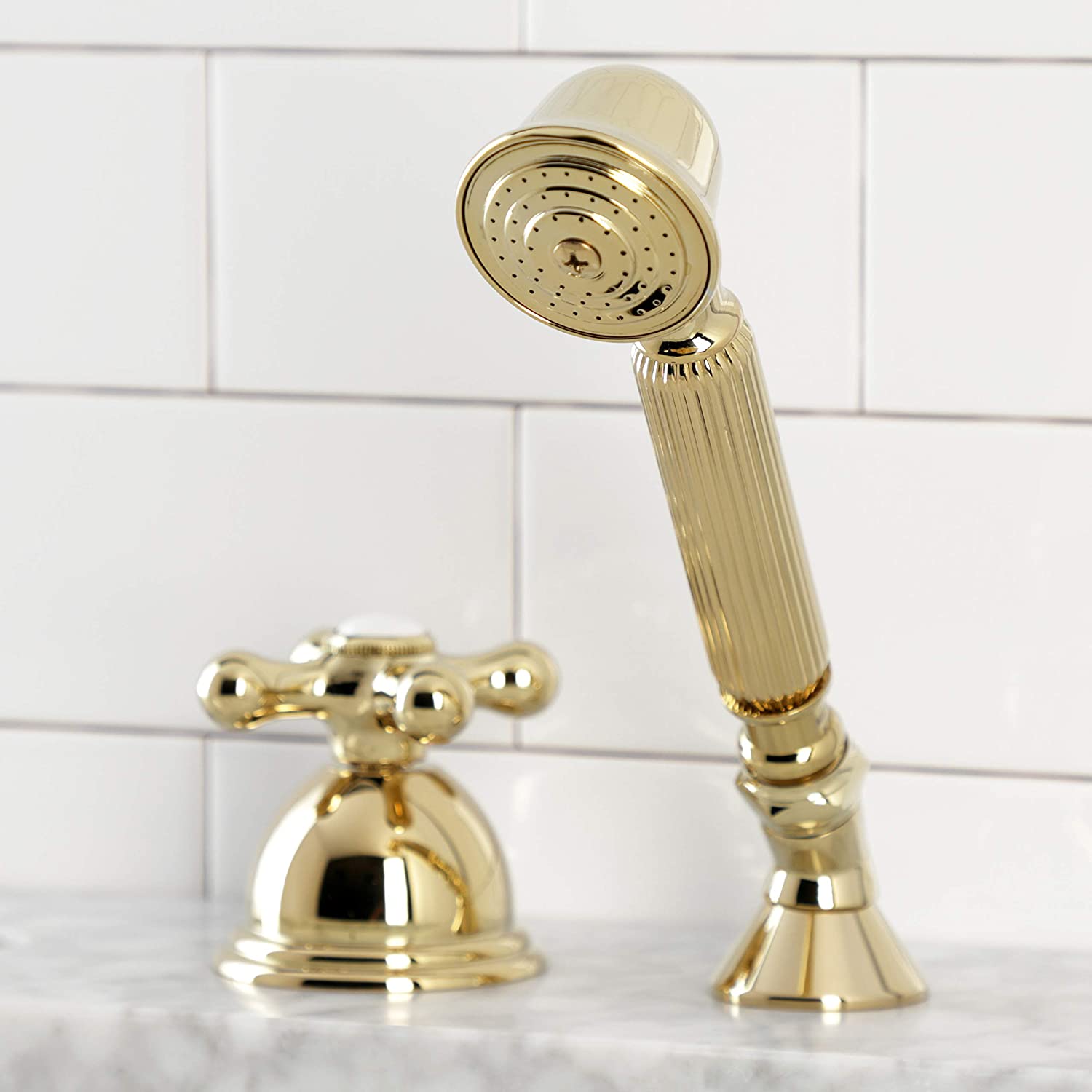 Kingston Brass KSK3352AXTR Deck Mount Hand Shower with Diverter for Roman Tub Faucet, Polished Brass