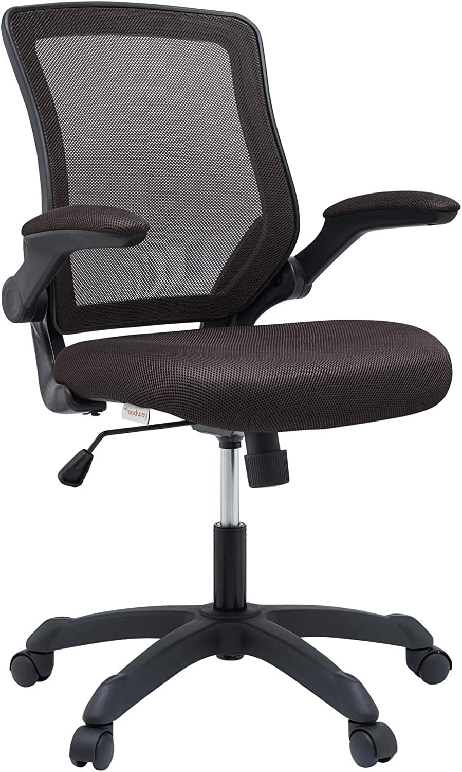 Modway Veer Office Chair with Mesh Back and Vinyl Seat With Flip-Up Arms in Brown