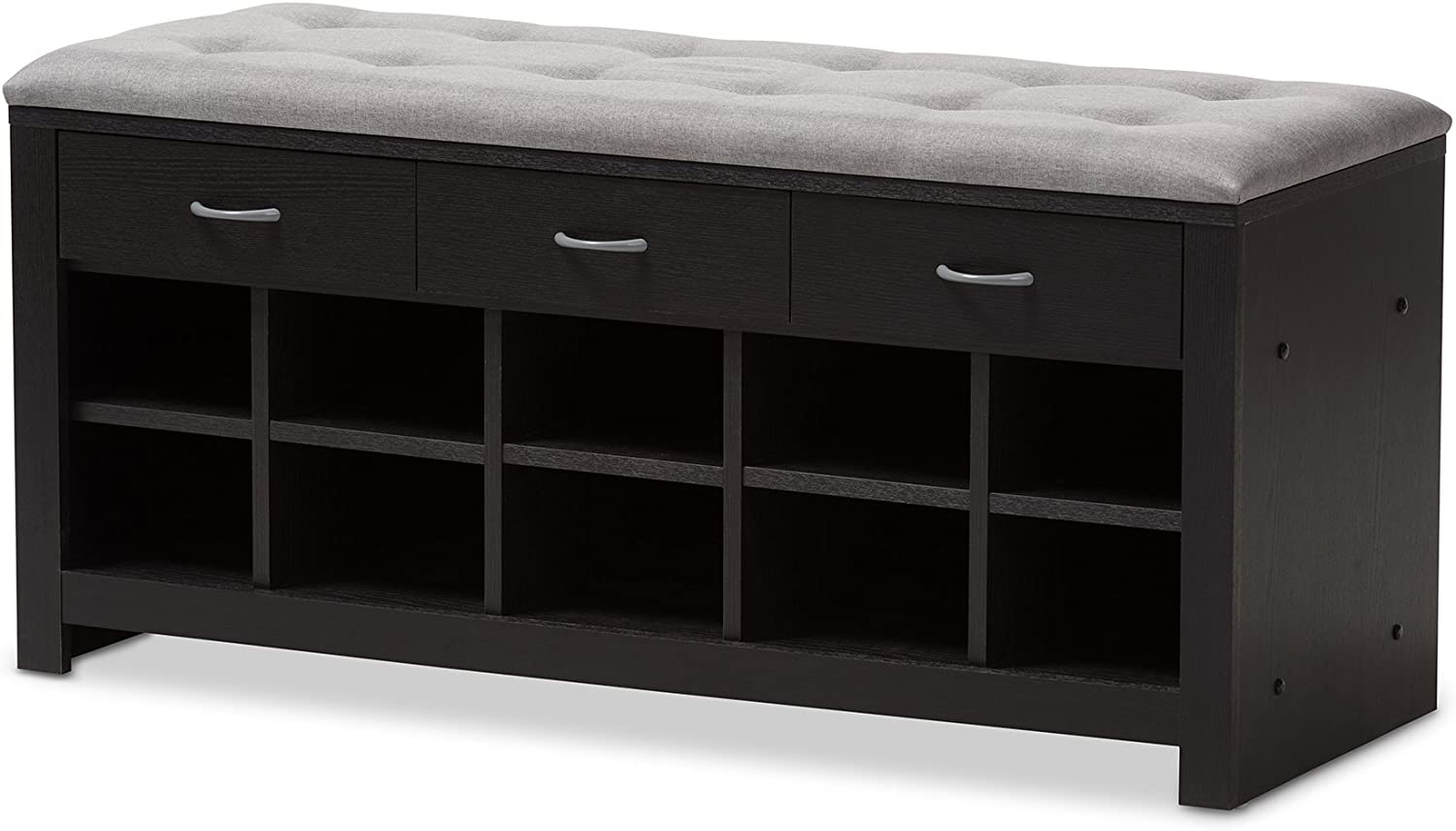 Baxton Studio 10 Cubby Upholstered Shoe Storage Bench in Gray