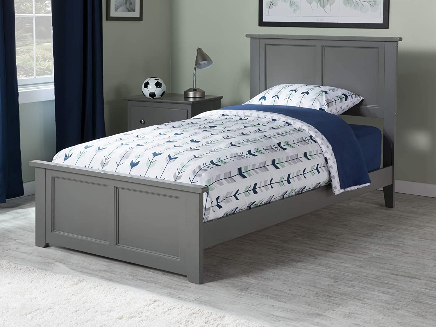 Madison Twin Traditional Bed with Matching Footboard and Turbo Charger in Grey