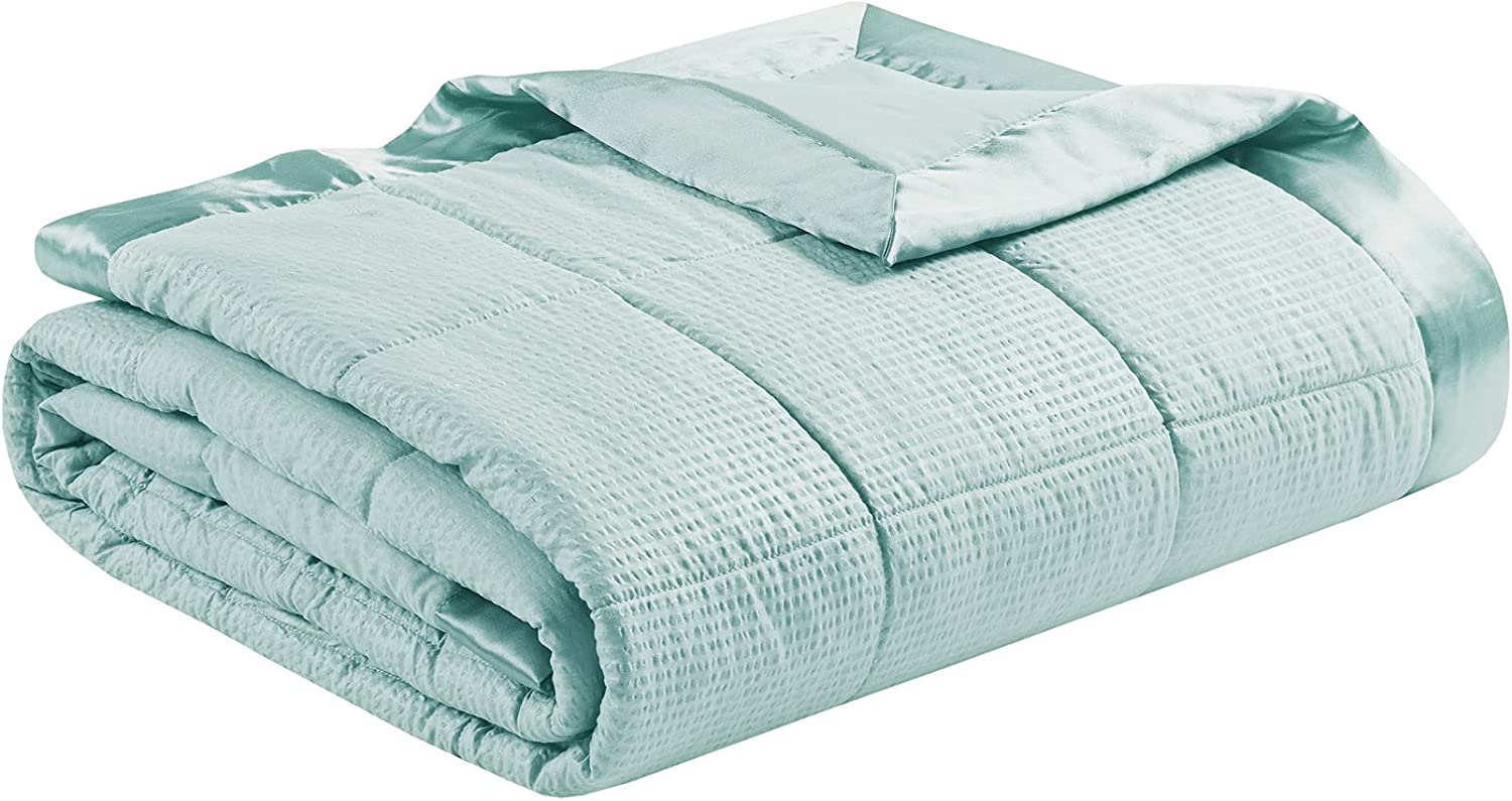 Madison Park Cambria Down Alternative Blanket, Premium 3M Scotchgard Moisture Wicking Treatment All Season Lightweight and Soft Cover for Bed with Satin Trim, King, Aqua