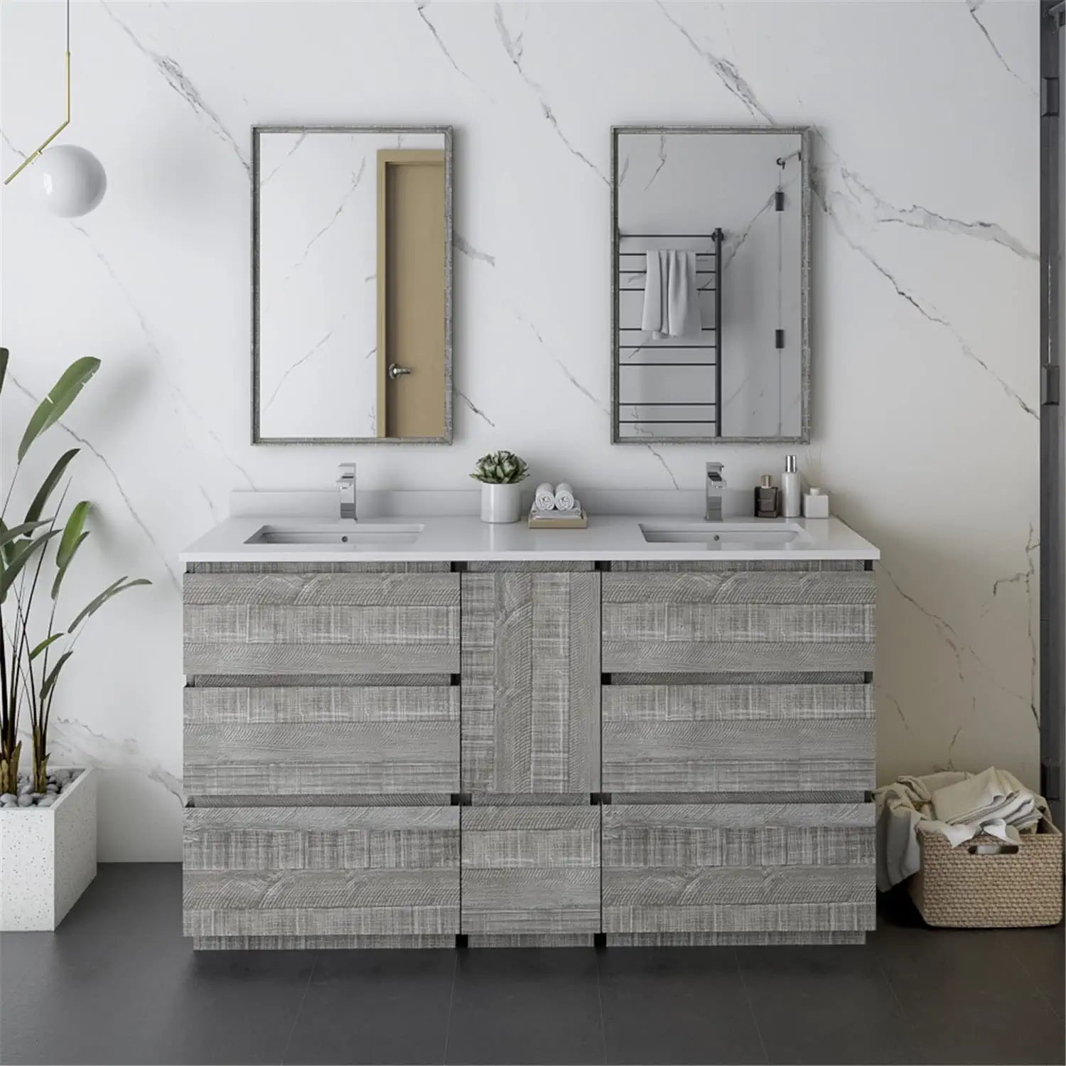 Fresca Formosa 60&#34; Floor Standing Double Sink Modern Bathroom Vanity w/Mirrors in Ash
