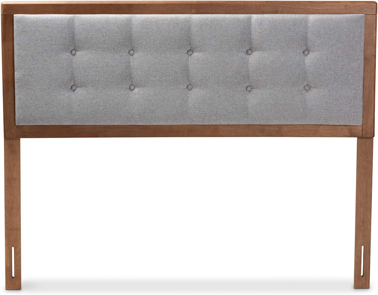 Baxton Studio Sarine Mid-Century Modern Light Grey Fabric Upholstered Walnut Brown Finished Wood Full Size Headboard