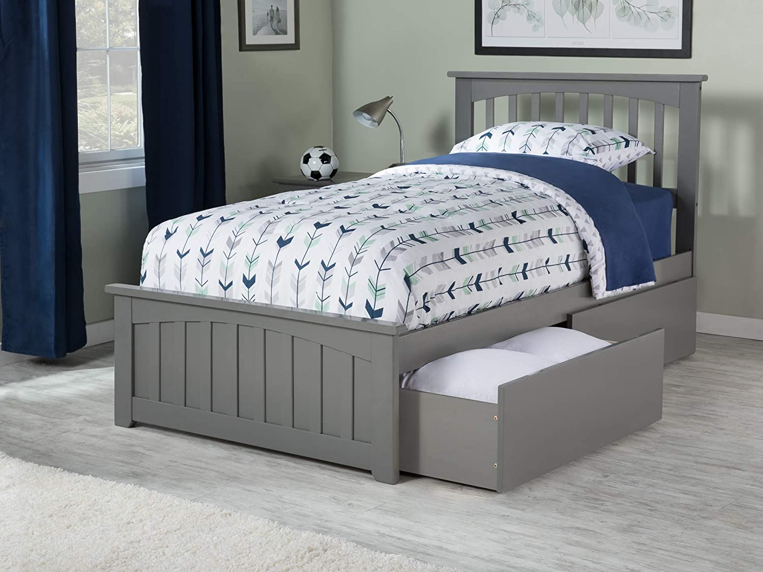 AFI Mission Platform Matching Footboard and Turbo Charger with Urban Bed Drawers, Twin/X-Large, Grey