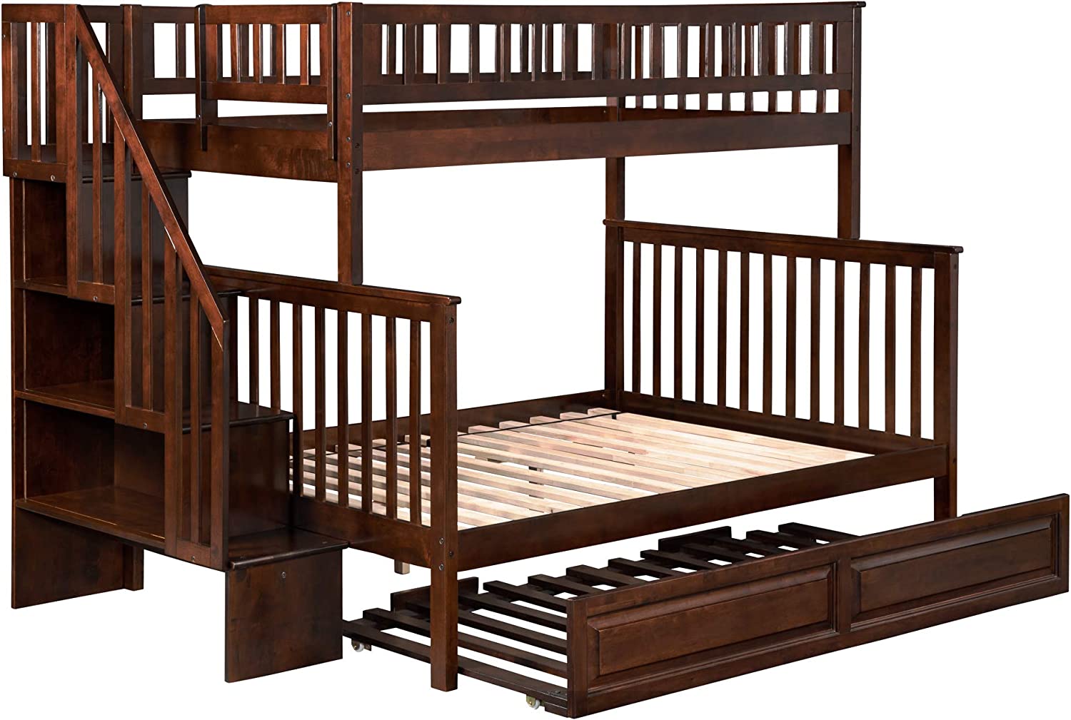 AFI Woodland Staircase Bunk Raised Panel Trundle Bed, Twin/Full, Walnut