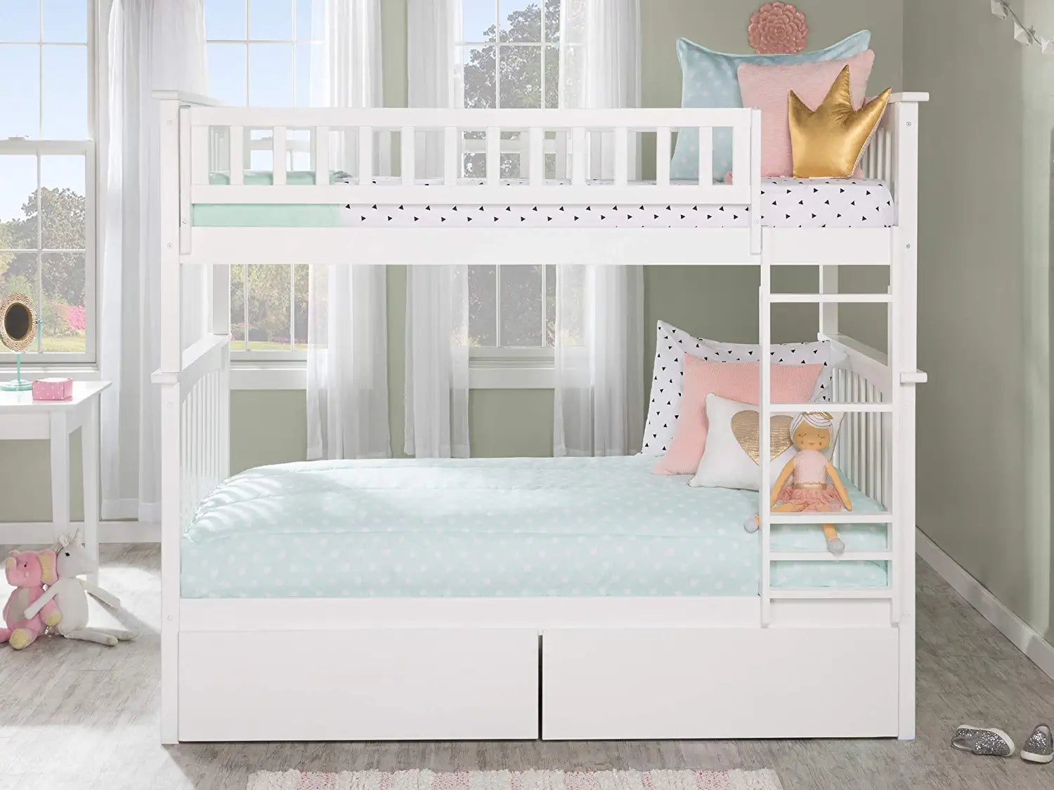 Columbia Bunk Twin over Twin with Turbo Charger and Urban Bed Drawers in White