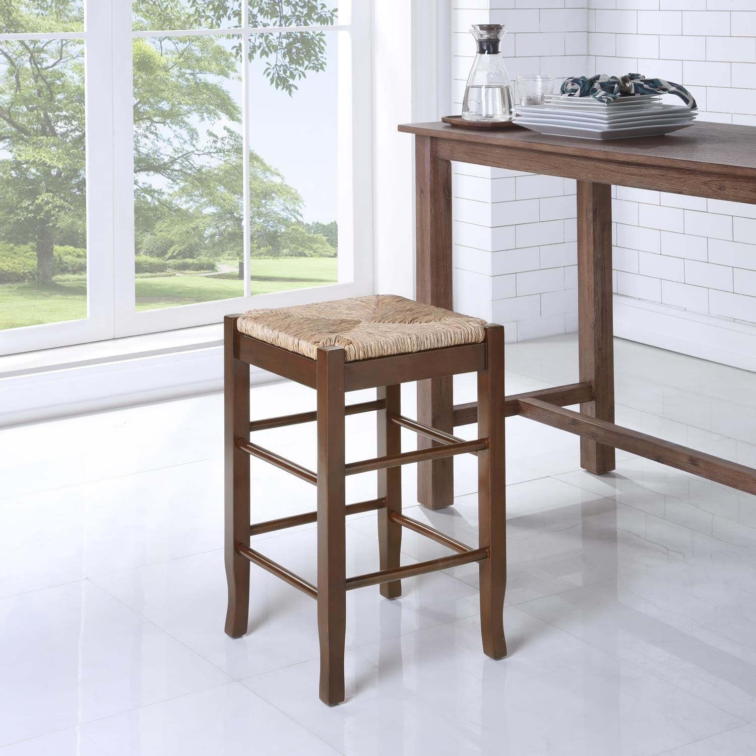 Boraam Square Rush Seat Counter Height Stool, 24-Inch, Cappuccino