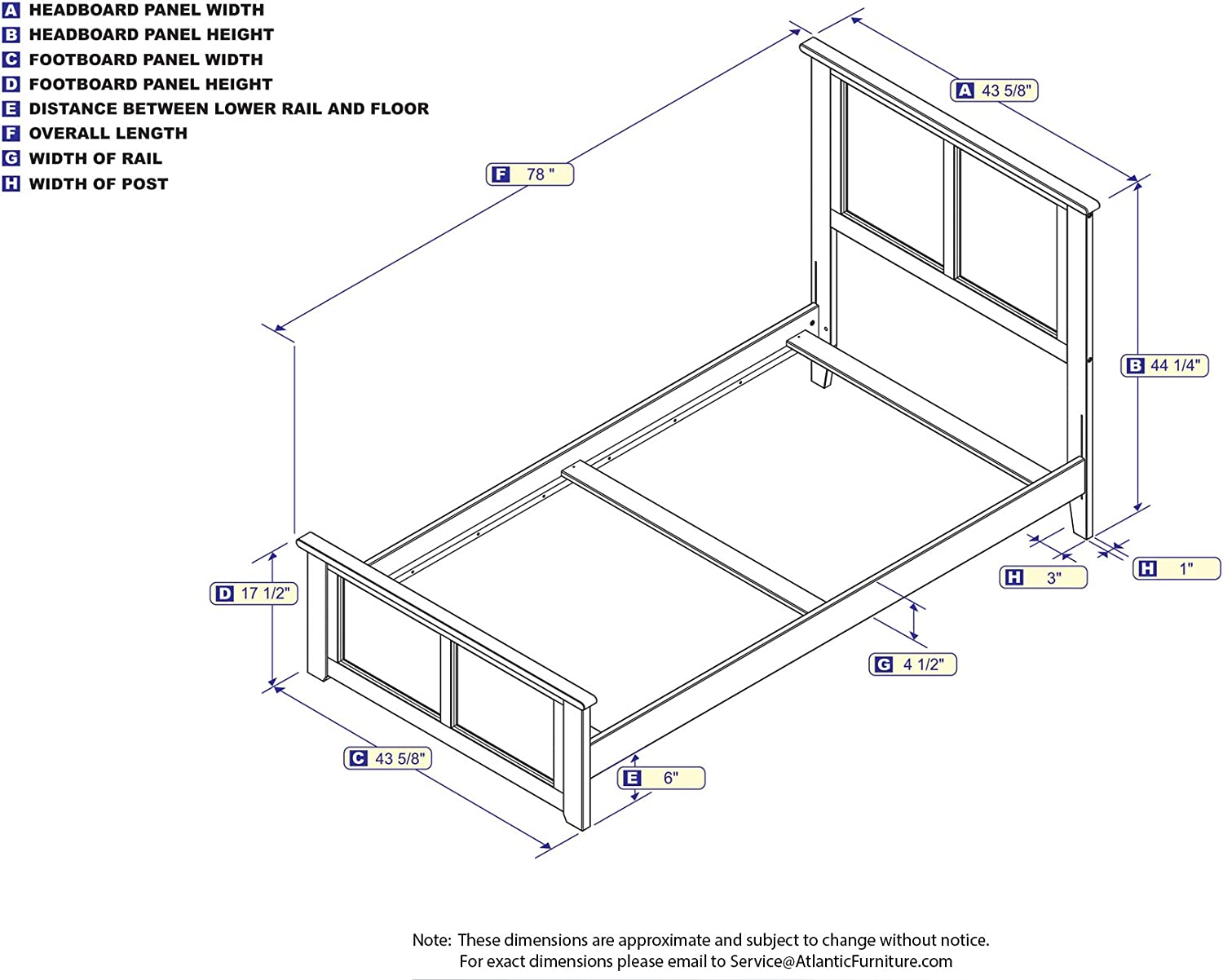 Atlantic Furniture AR8626034 Madison Traditional Bed with Matching Foot Board, Twin, Walnut