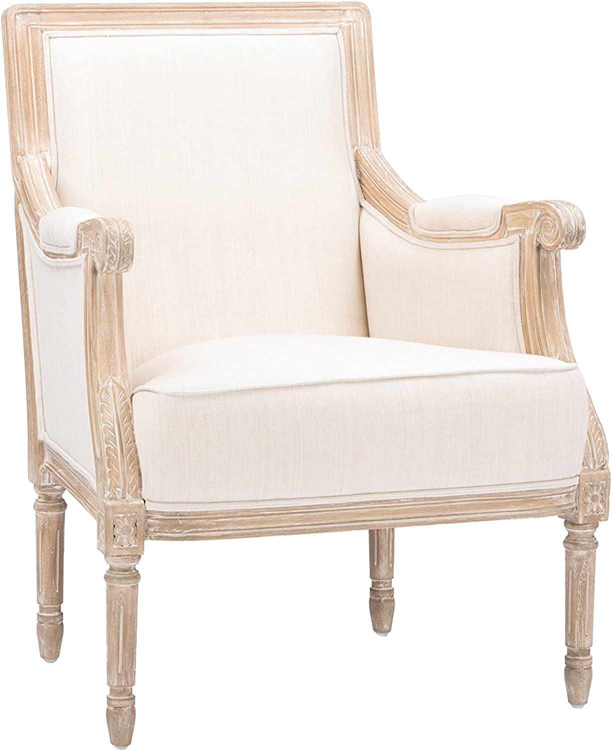 Baxton Studio Chavanon Wood and Linen Traditional French Accent Chair, Light Beige