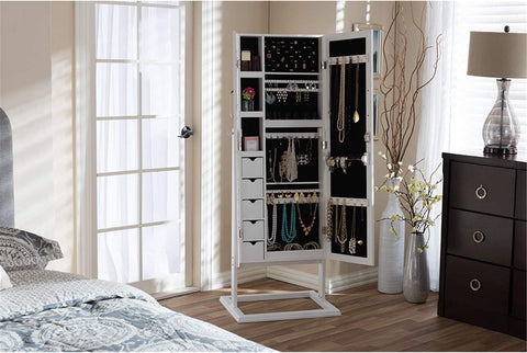 Baxton Studio Vittoria White Finish Wood Square Foot Floor Standing Double Door Storage Jewelry Armoire Cabinet
