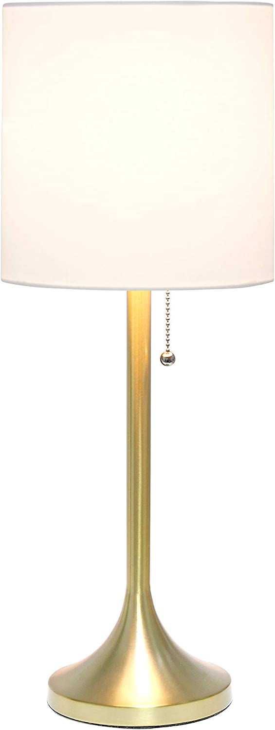 Simple Designs LT1076-GDW Tapered Fabric Drum Shade Table Lamp, Gold/White