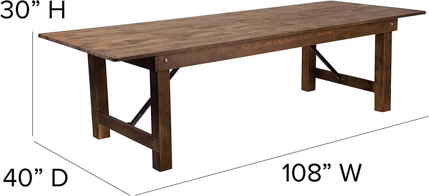 Flash Furniture HERCULES Series 9&#39; x 40&#34; Rectangular Antique Rustic Solid Pine Folding Farm Table