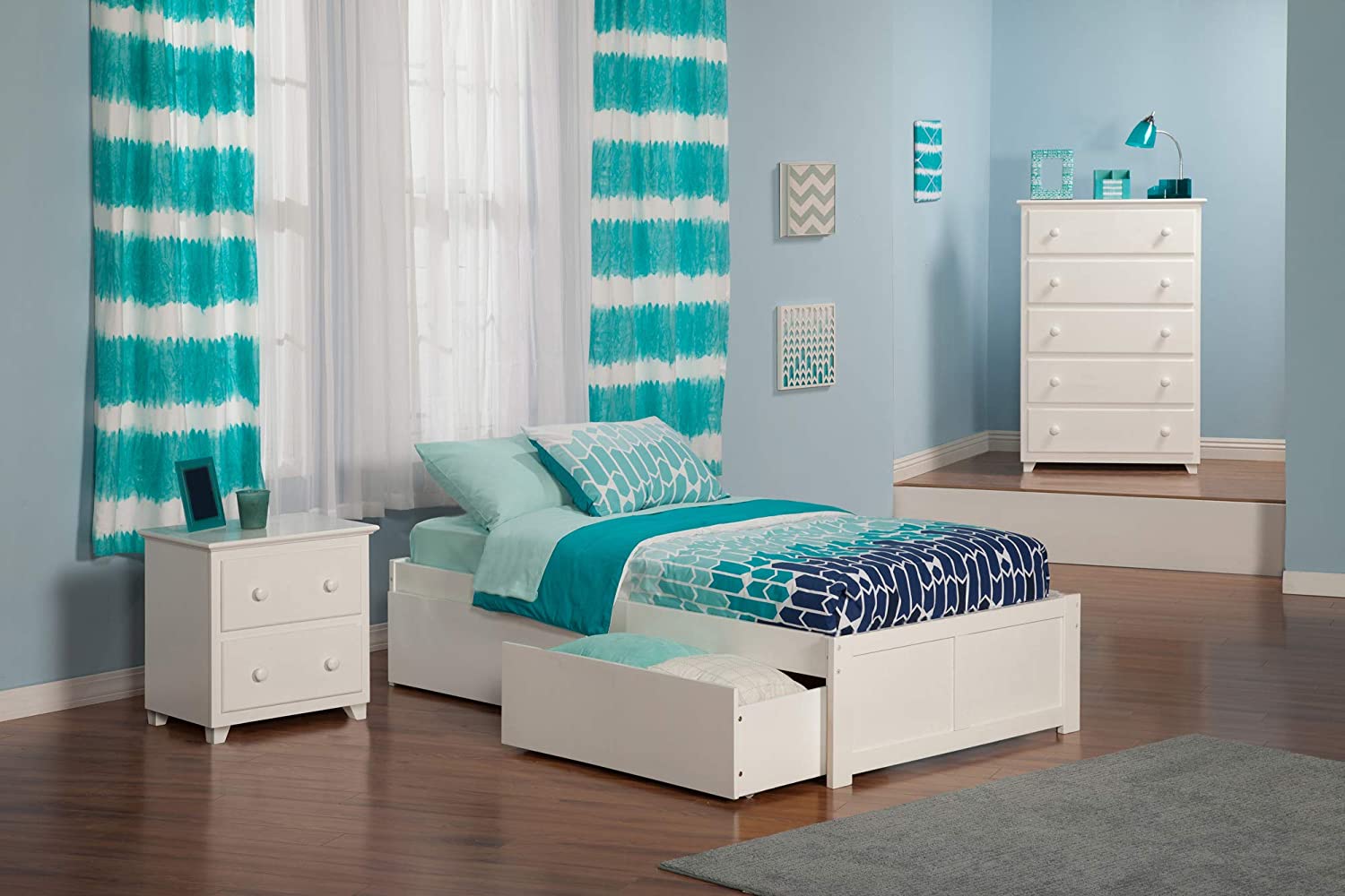 AFI Concord Platform Flat Panel Footboard and Urban Bed Drawers, Twin, White