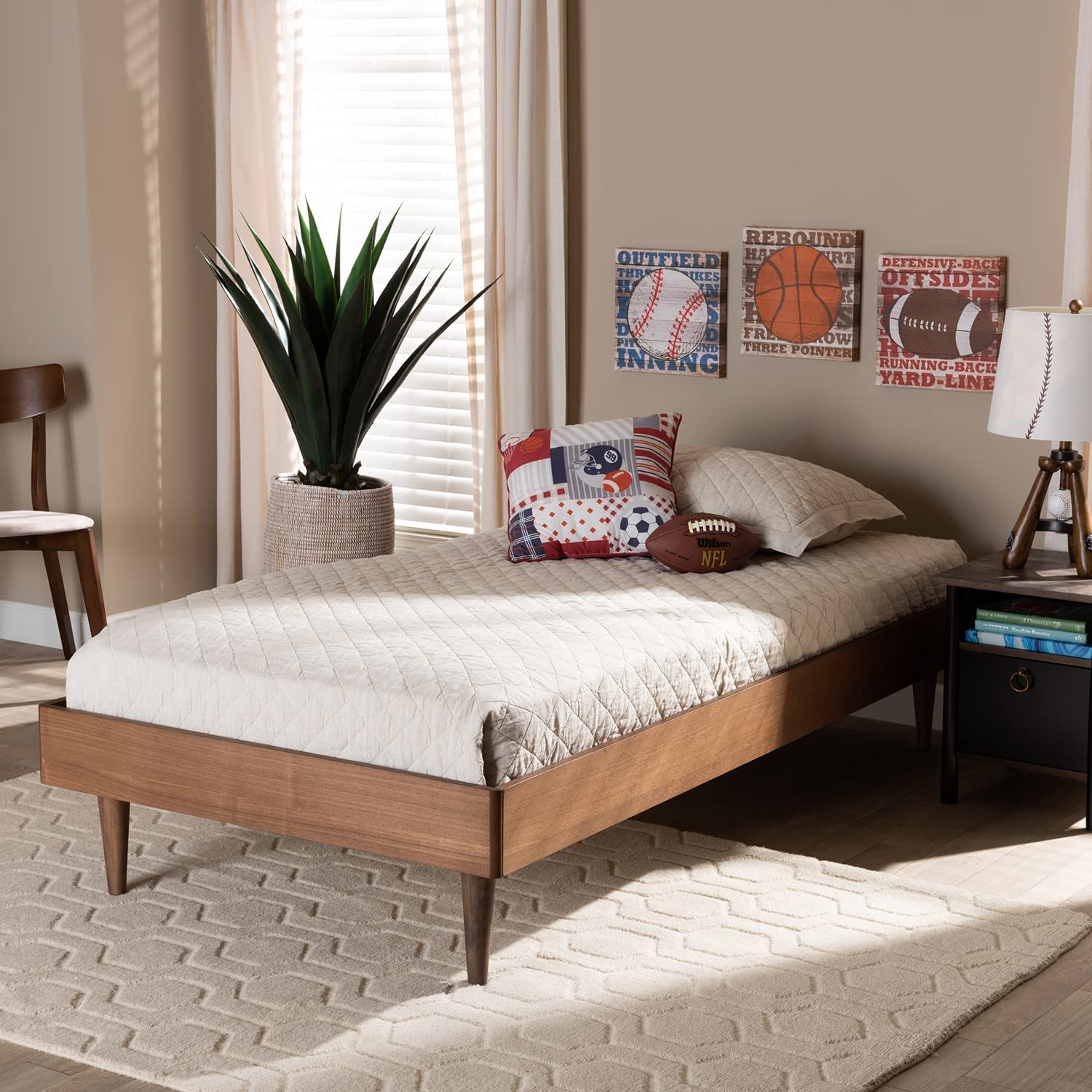 Baxton Studio Rina Mid-Century Modern Ash Walnut Finished Wood Twin Size Platform Bed Frame