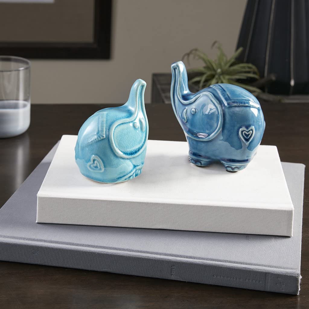 Madison Park Elephant Shaped Ceramic Decor Set of 2, Aqua
