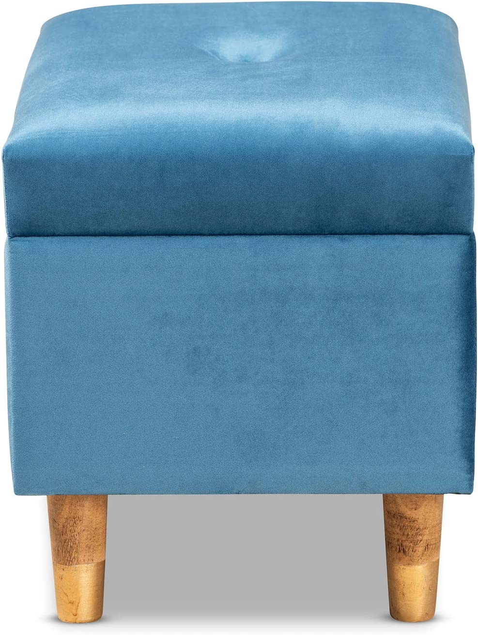 Baxton Studio Elias Modern and Contemporary Sky Blue Velvet Fabric Upholstered and Oak Brown Finished Wood Storage Ottoman