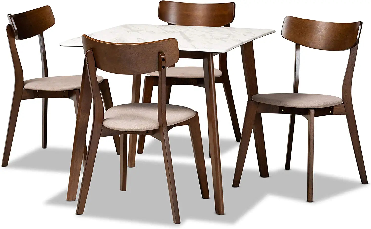 Baxton Studio Reba Dining Sets, Light Beige/Walnut Brown/Marble