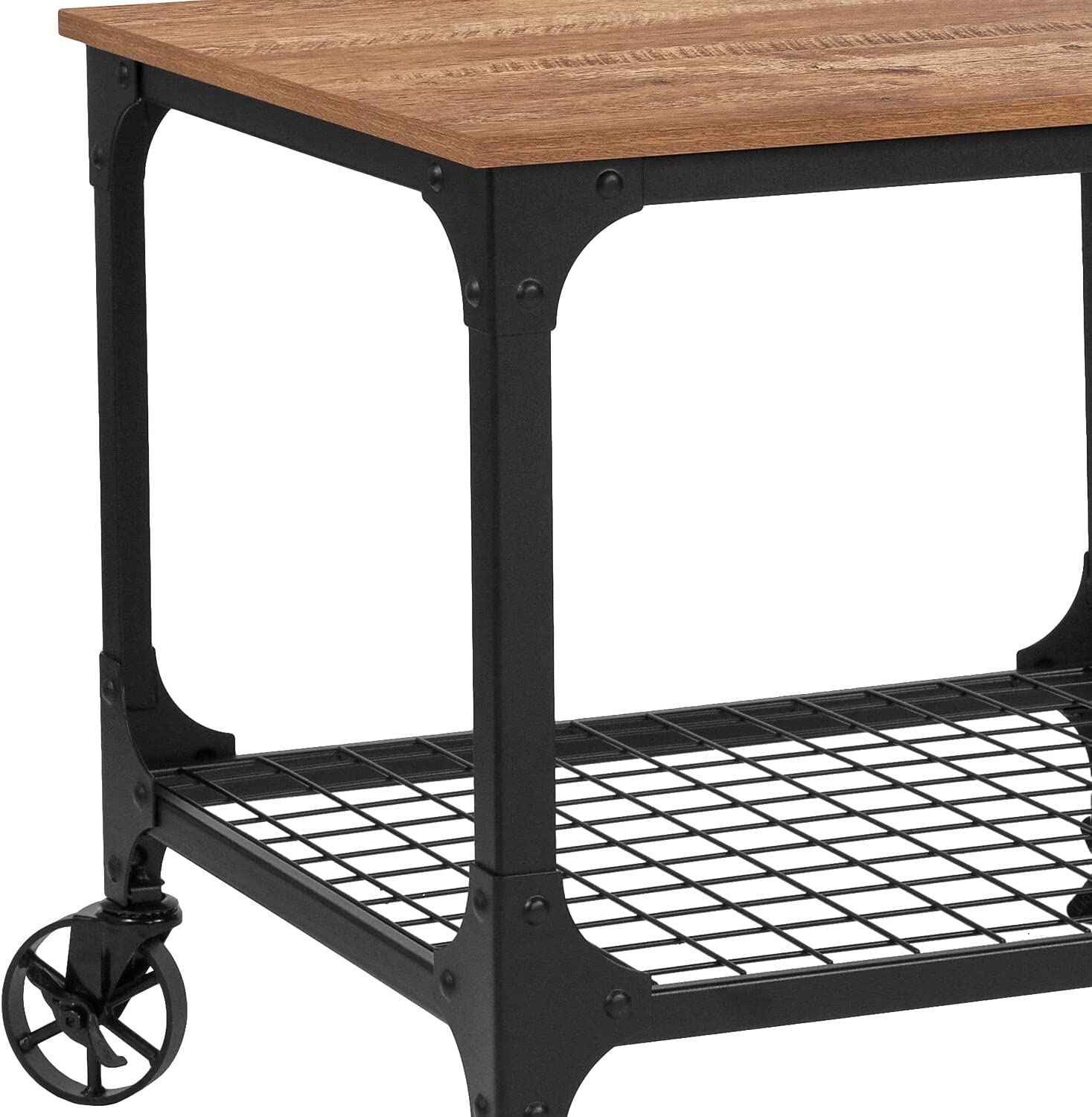Flash Furniture Rustic Grant Park Wood Grain And Industrial Iron Kitchen Serving And Bar Cart, One Size