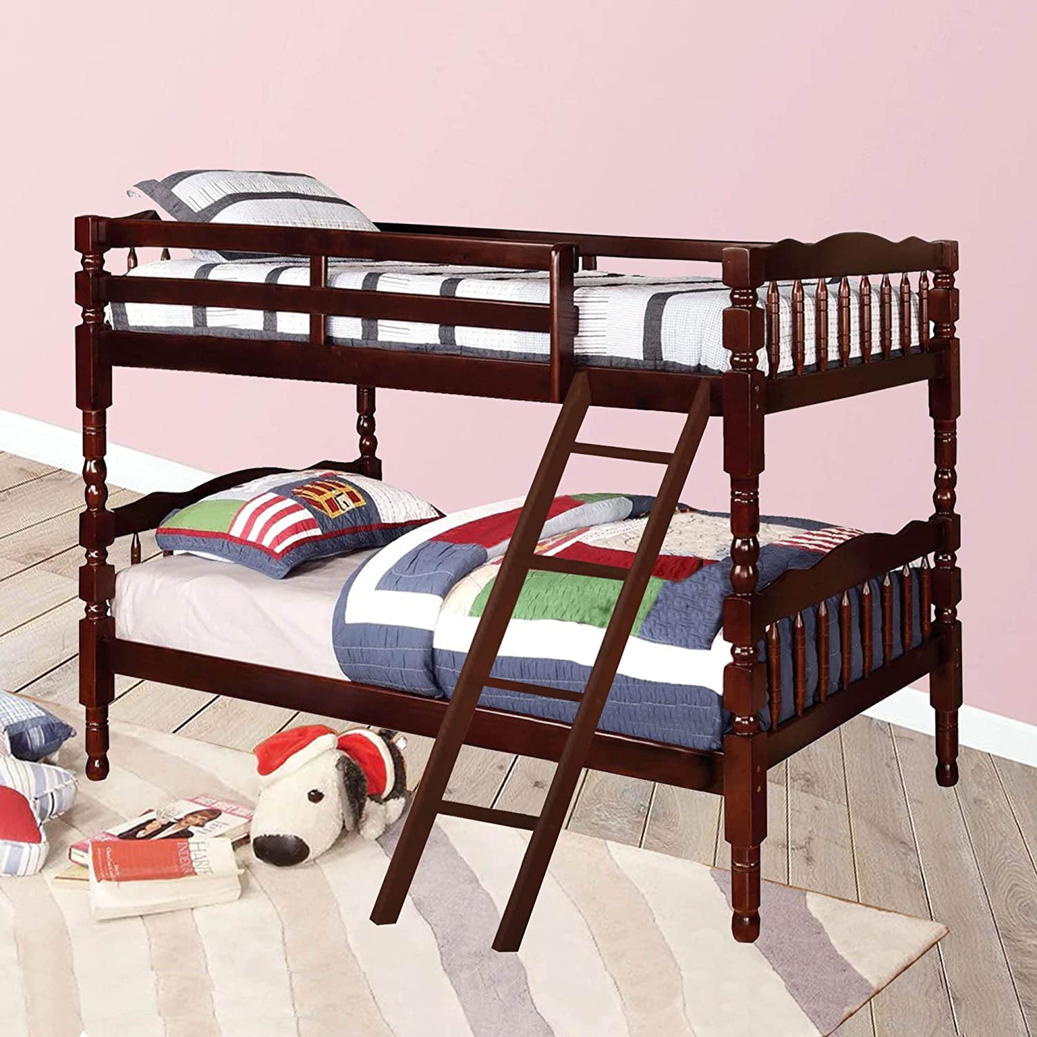 Better Home Products Charlotte Twin Over Twin Solid Wood Bunk Bed in Tobacco