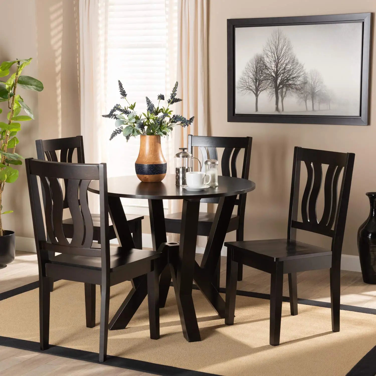 Baxton Studio Noelia Modern and Contemporary Transitional Dark Brown Finished Wood 5-Piece Dining Set