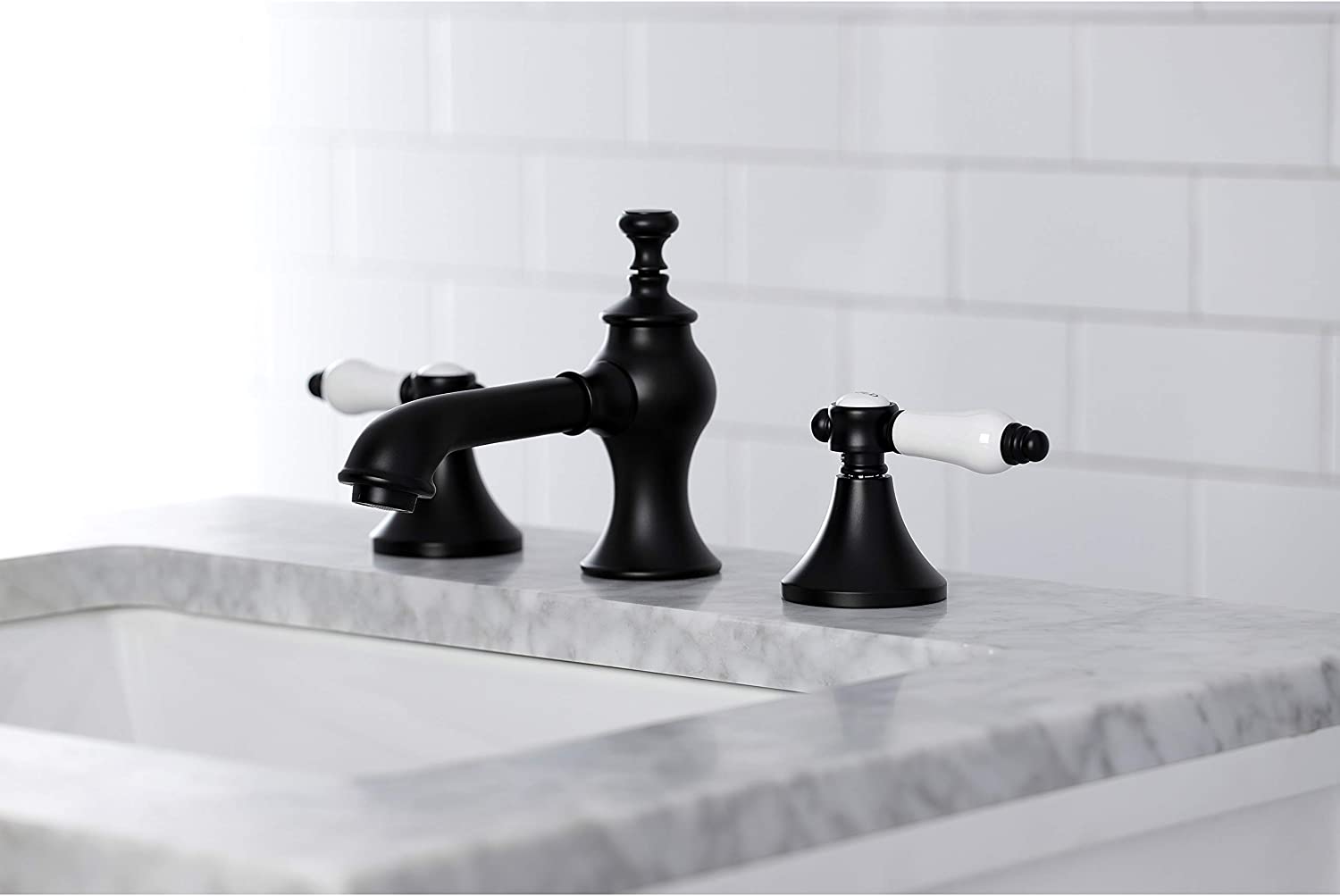 Kingston Brass KC7060BPL Bel-Air Widespread Bathroom Faucet, Matte Black