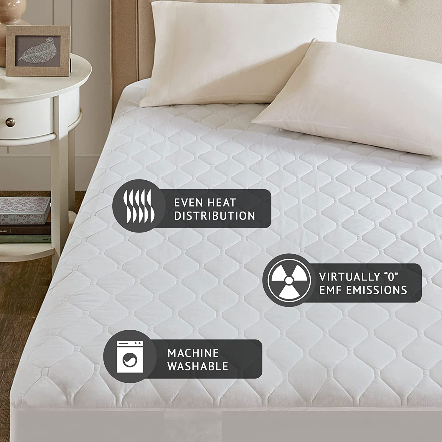 Beautyrest Cotton Blend Heated Mattress Pad Secure Comfort Technology - Luxury Quilted Electric Mattress Pad with Deep Pocket - 5-Setting Heat Controllers, Twin, White