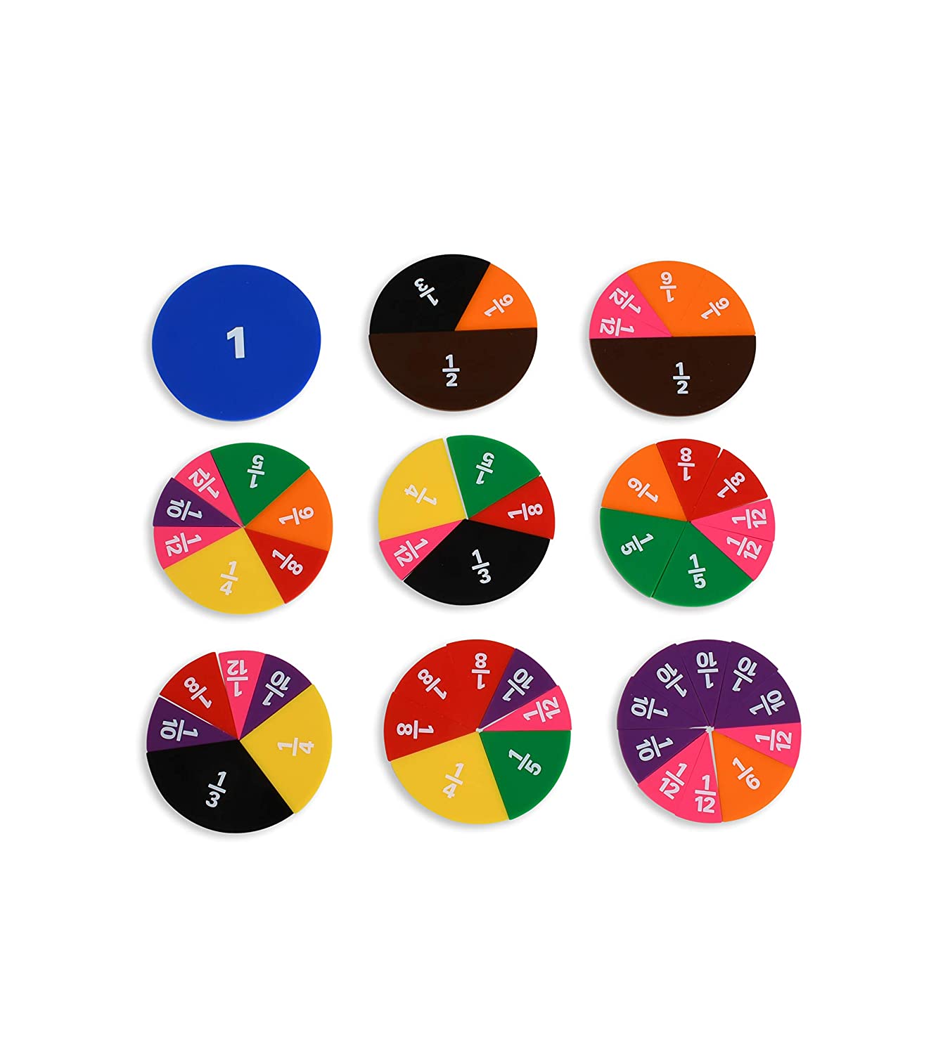 edxeducation Fraction Circles - Set of 51 - 9 Values and Colors - Teach Fraction Equivalents and Parts to Whole