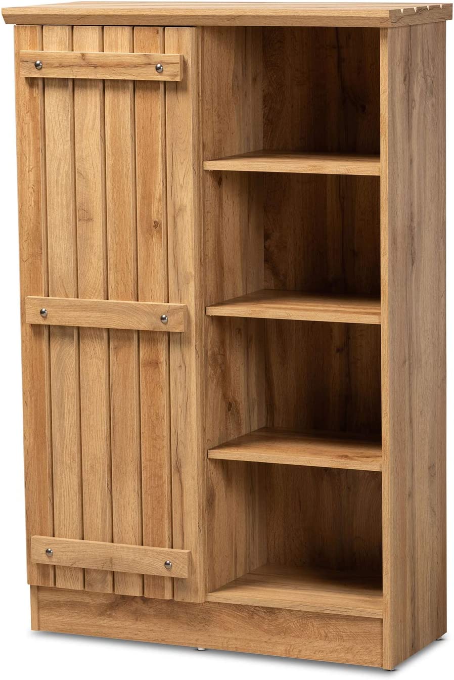 Baxton Studio Eren Modern and Contemporary Farmhouse Natural Oak Brown Finished Wood 1-Door Shoe Cabinet