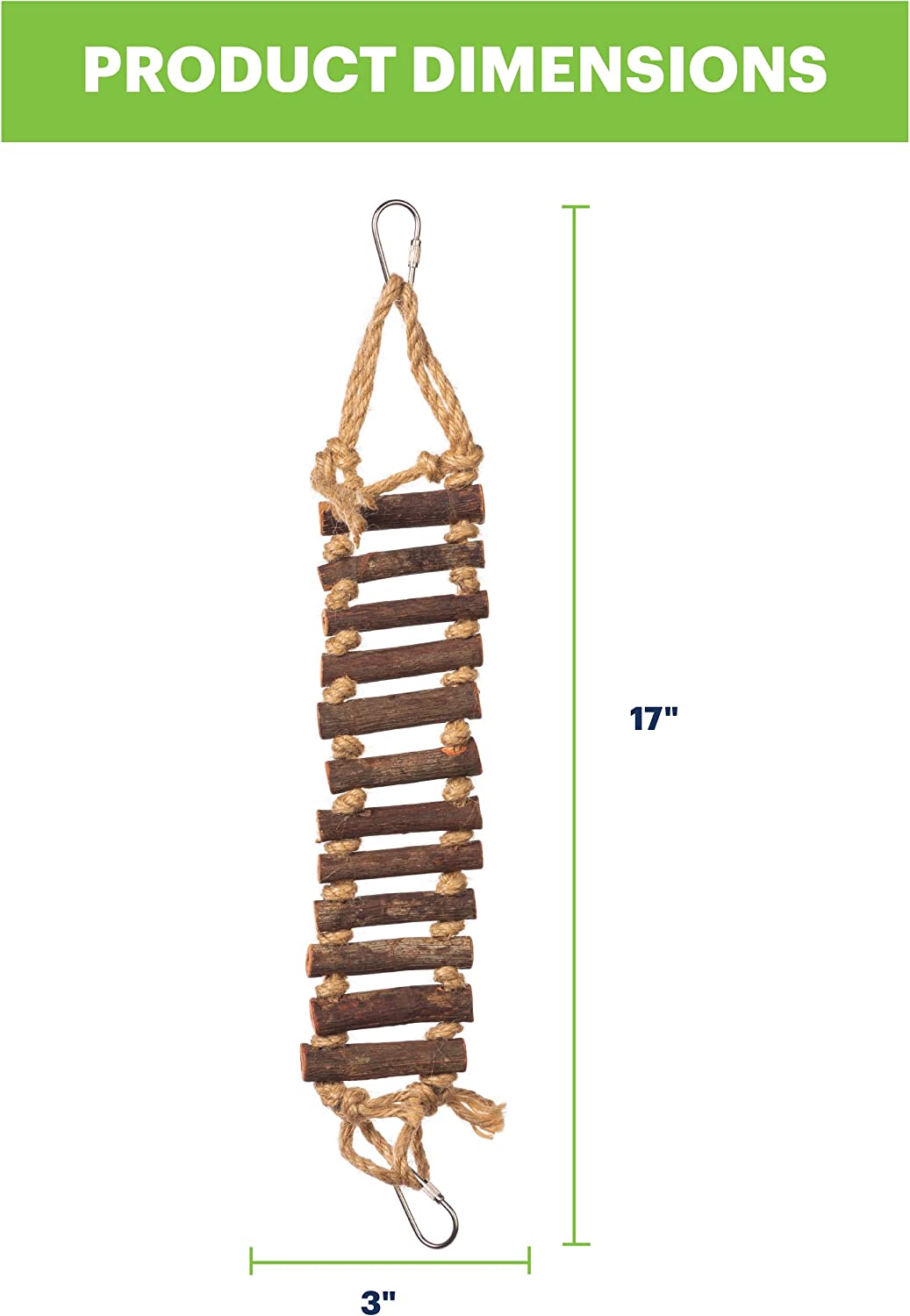 Prevue Pet Products Naturals Rope Ladder Bird Toy, Wood Stairs Climbing Activity Attachment for Birdcage, Earth Tone Brown