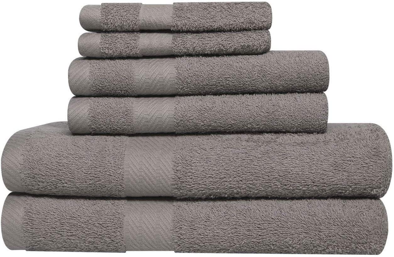 Baltic Linen Ultra 100% Cotton Towels, 2 Bath Towels, 2 Hand Towels, 2 Washcloths, Grey, 6 Piece Set