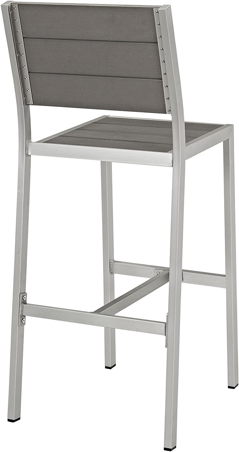 Modway Shore Aluminum Outdoor Patio Armless Bar Stool in Silver Gray