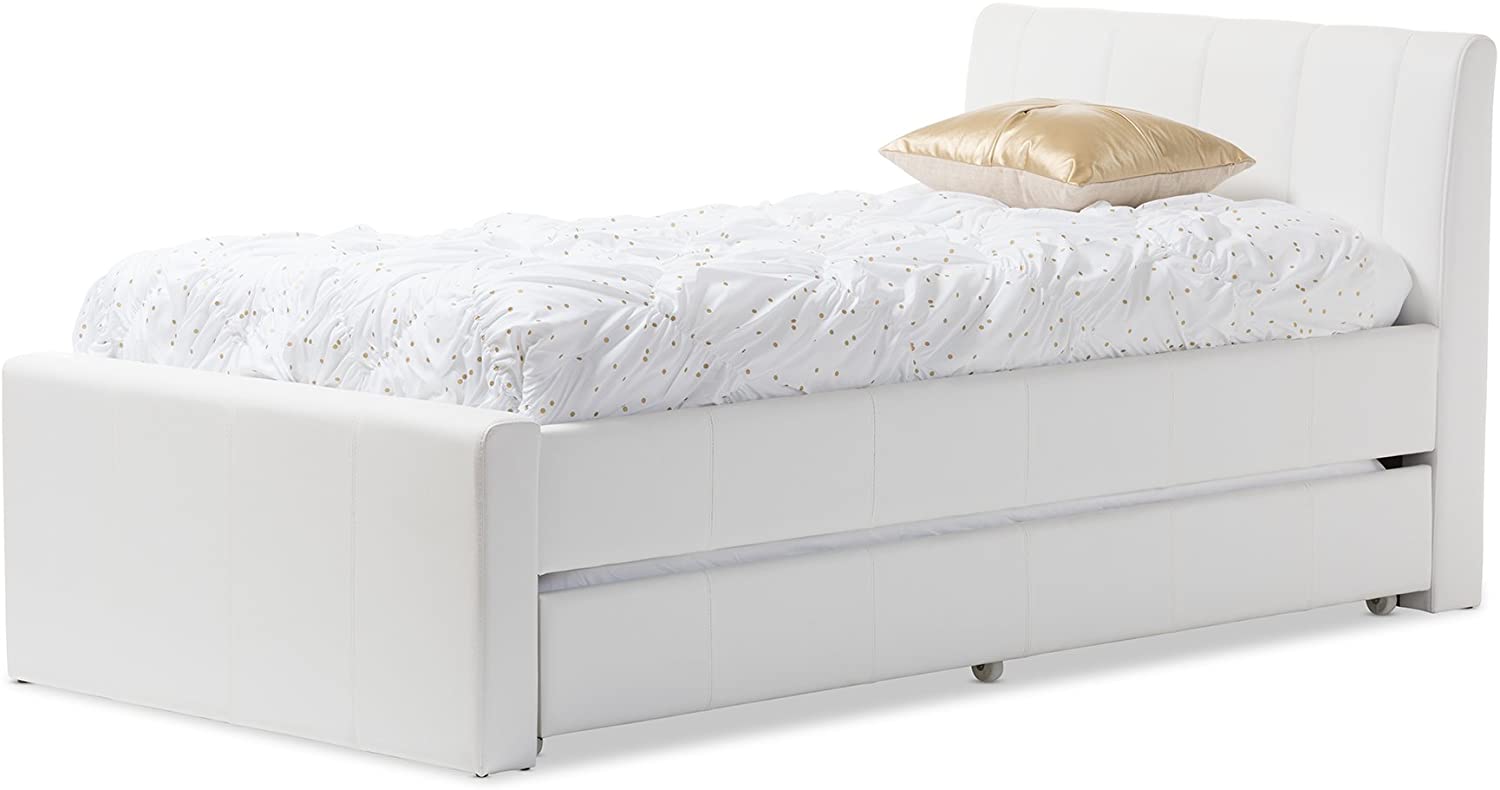 When space is at a premium why not consider investing in one of our uniquely practical guest beds` a twin size bed with a fabulous concealed trundle bed that sits neatly under the main bed` on castors for ease of maneuvering and framed in the same luscio