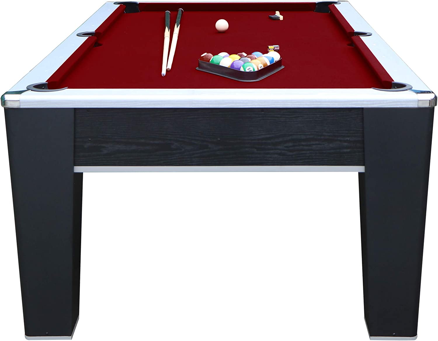 Hathaway Mirage 7.5-ft Pool Table for Family Game Rooms with Red Felt True Roll Playing Surface and K818 Bumper Cushions, 57-in Cues, Balls, Brush and Chalk - Black Finish