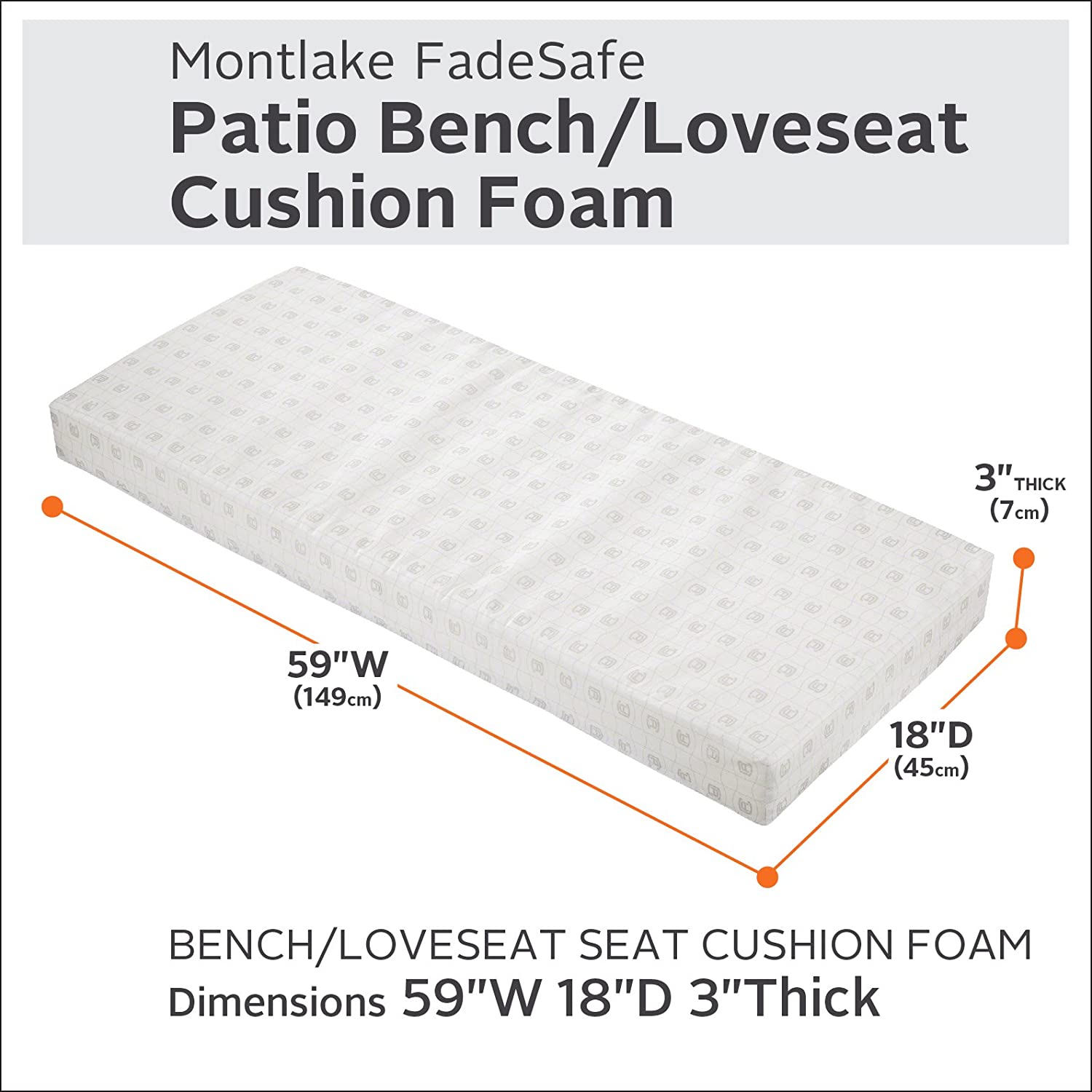 Classic Accessories 59 x 18 x 3 Inch Patio Bench/Settee Cushion Foam