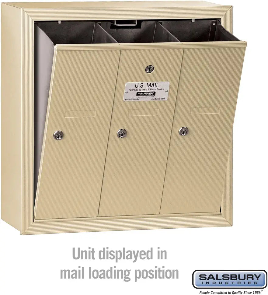 Salsbury Industries 3503SSP Surface Mounted Vertical Mailbox with Master Commercial Lock, Private Access and 3 Doors, Sandstone