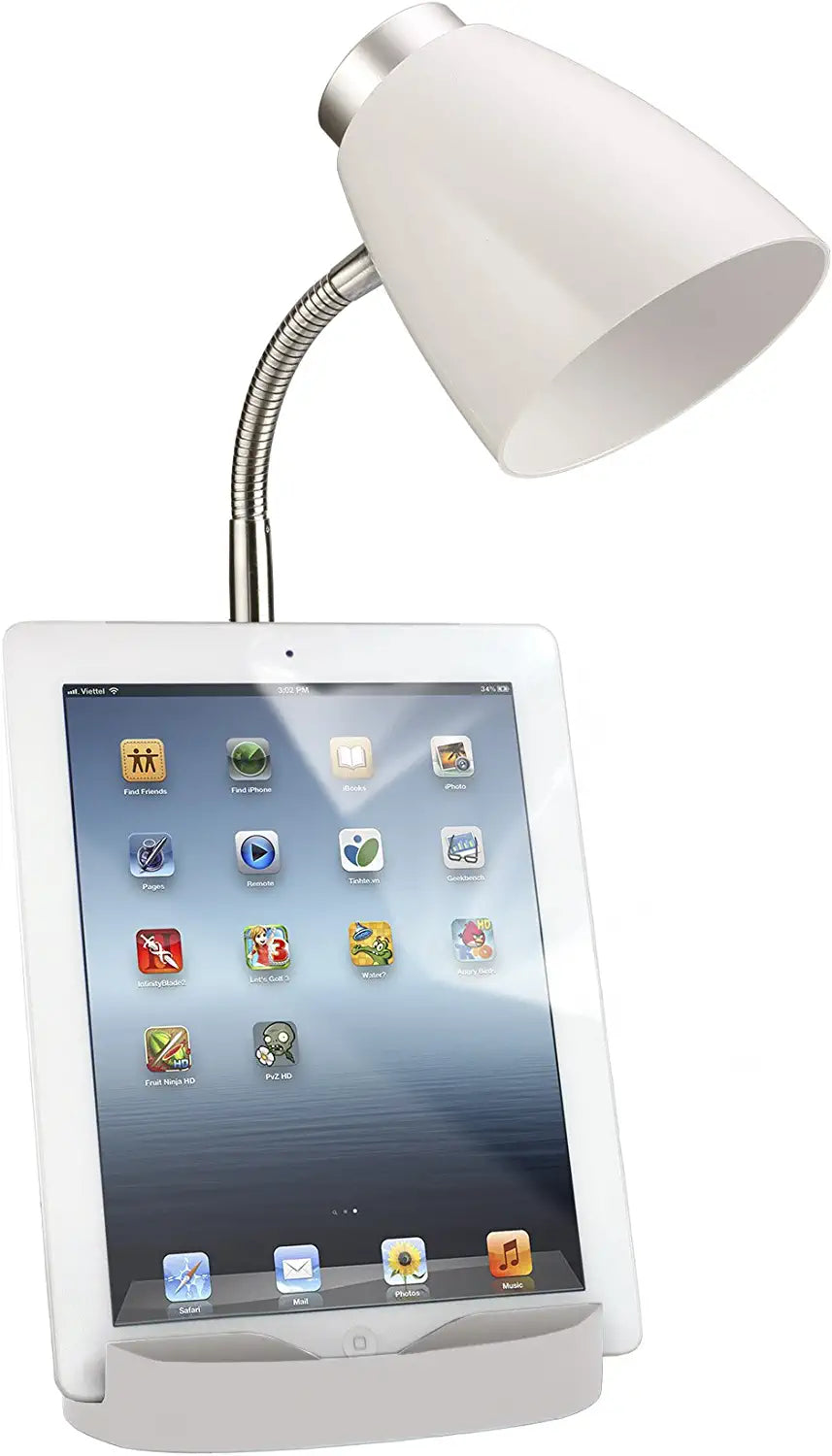 Limelights LD1002-WHT Gooseneck Organizer iPad Stand or Book Holder Desk Lamp, White