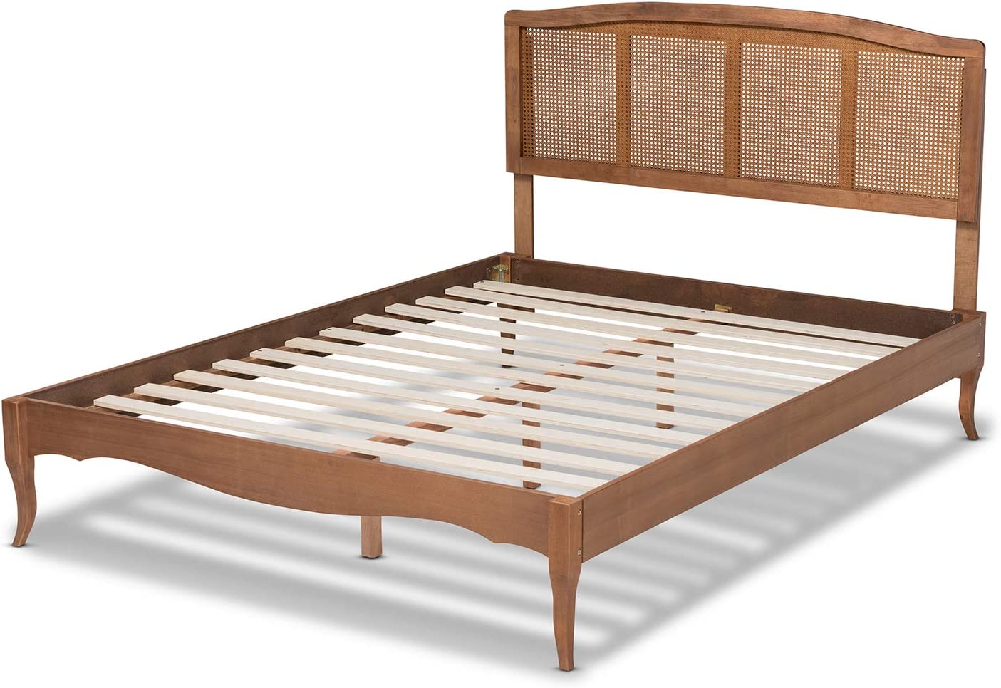 Baxton Studio Marieke Vintage French Inspired Ash Wanut Finished Wood and Synthetic Rattan King Size Platform Bed