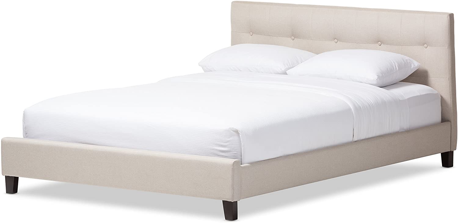 Baxton Studio Annette Gray Linen Modern Bed with Upholstered Headboard - Full Size