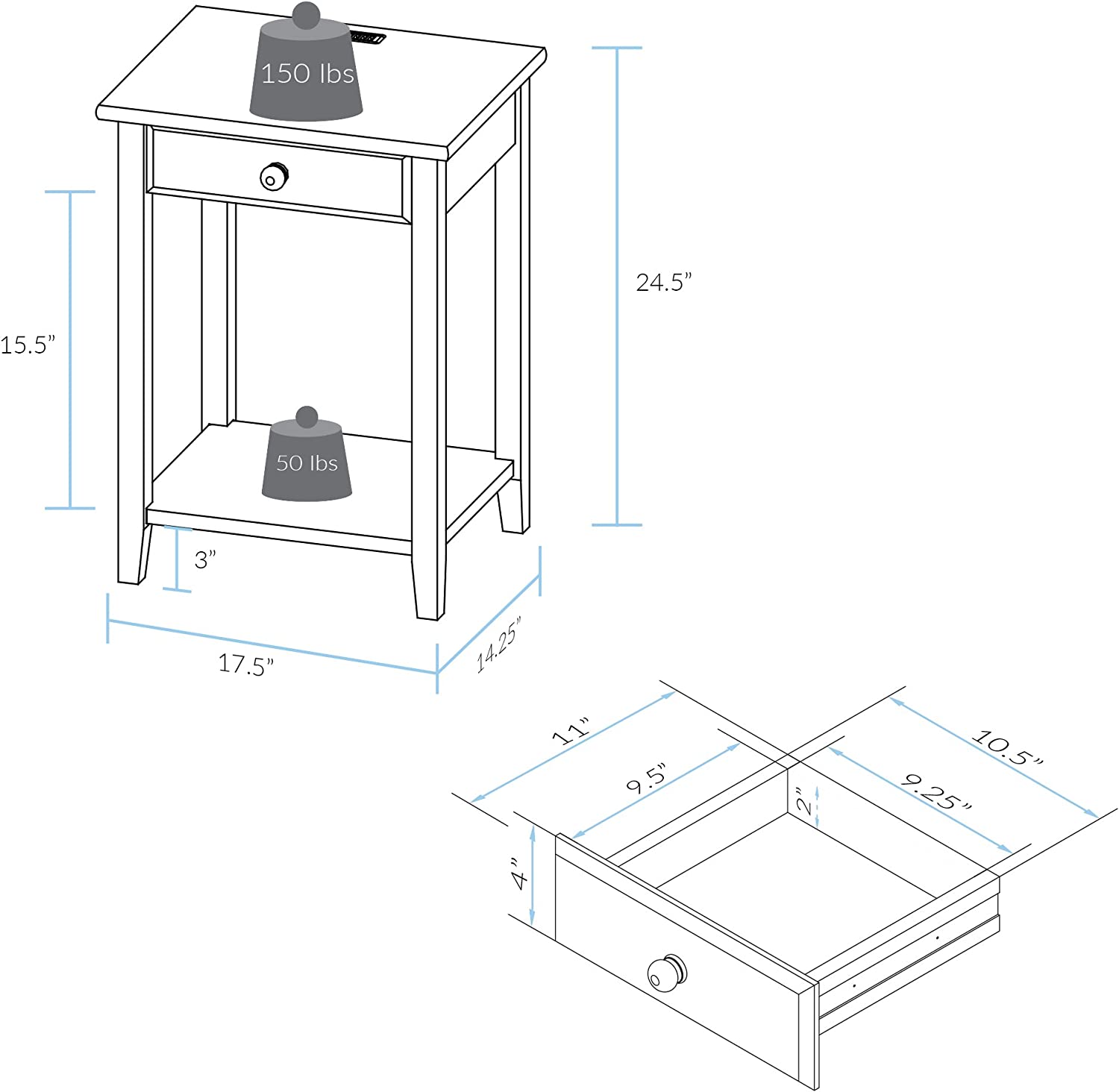 Casual Home Owl White Night Stand with USB Port