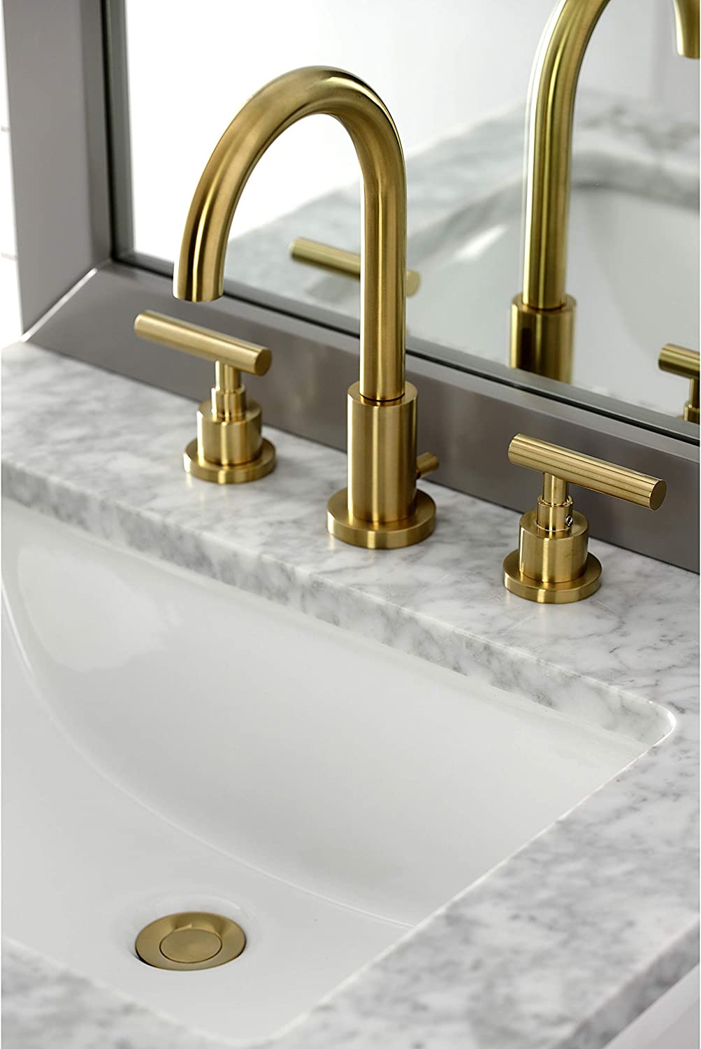 Kingston Brass FSC8923CML Manhattan Widespread Bathroom Faucet, Brushed Brass