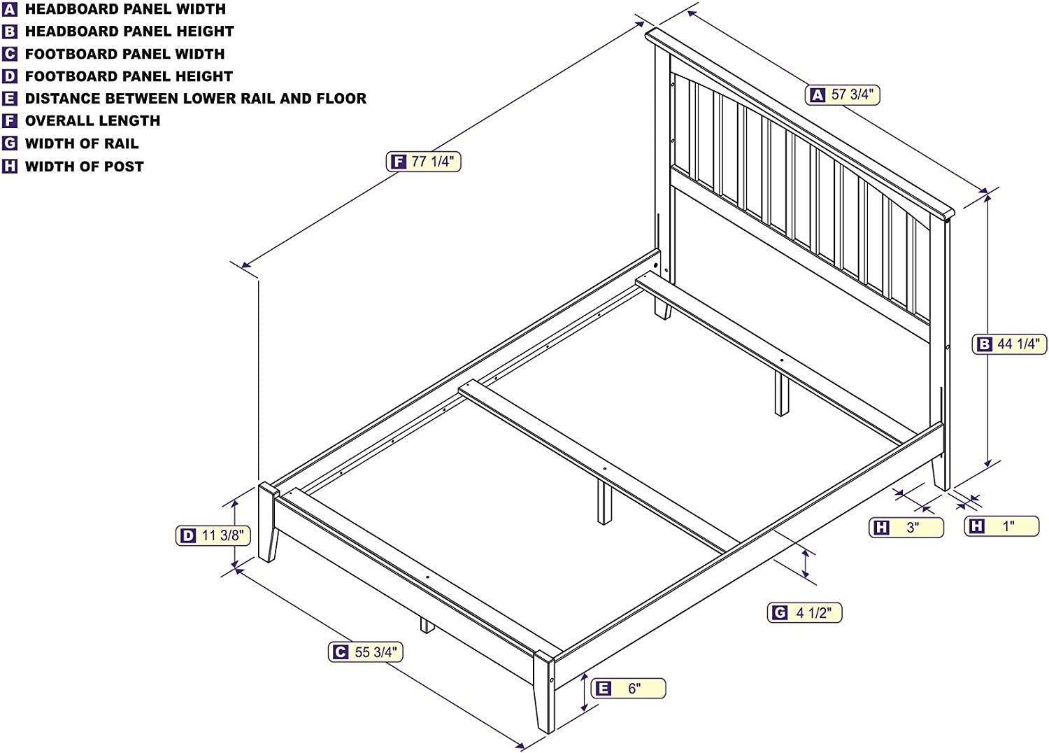 AFI Mission Traditional Bed with Open Footboard and Turbo Charger, Full, White