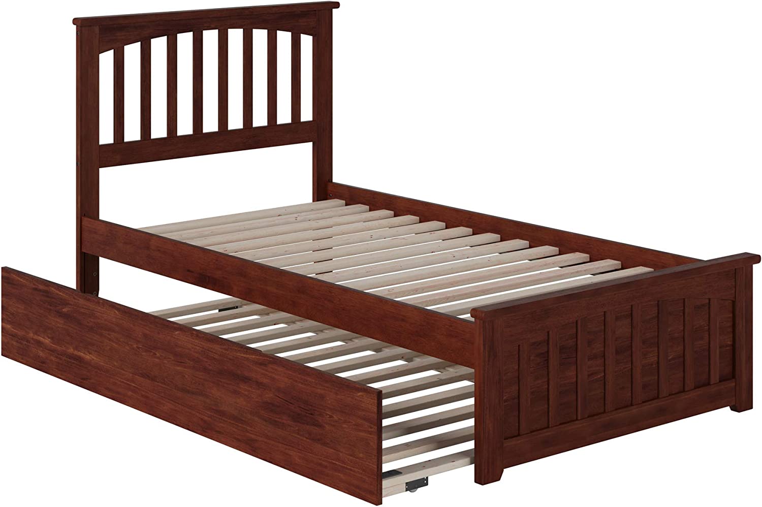 Atlantic Furniture Mission Platform Bed with Matching Footboard and Twin Size Urban Trundle, Walnut