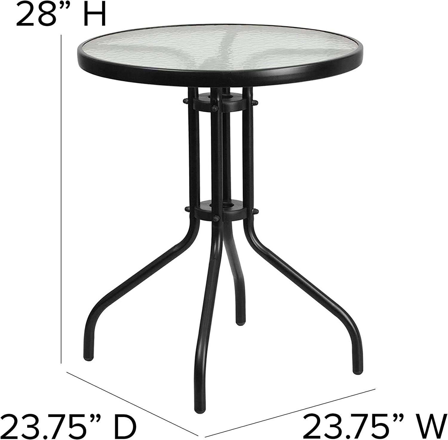 Flash Furniture 23.75&#39;&#39; Round Glass Metal Table with 2 Black Metal Aluminum Slat Stack Chairs