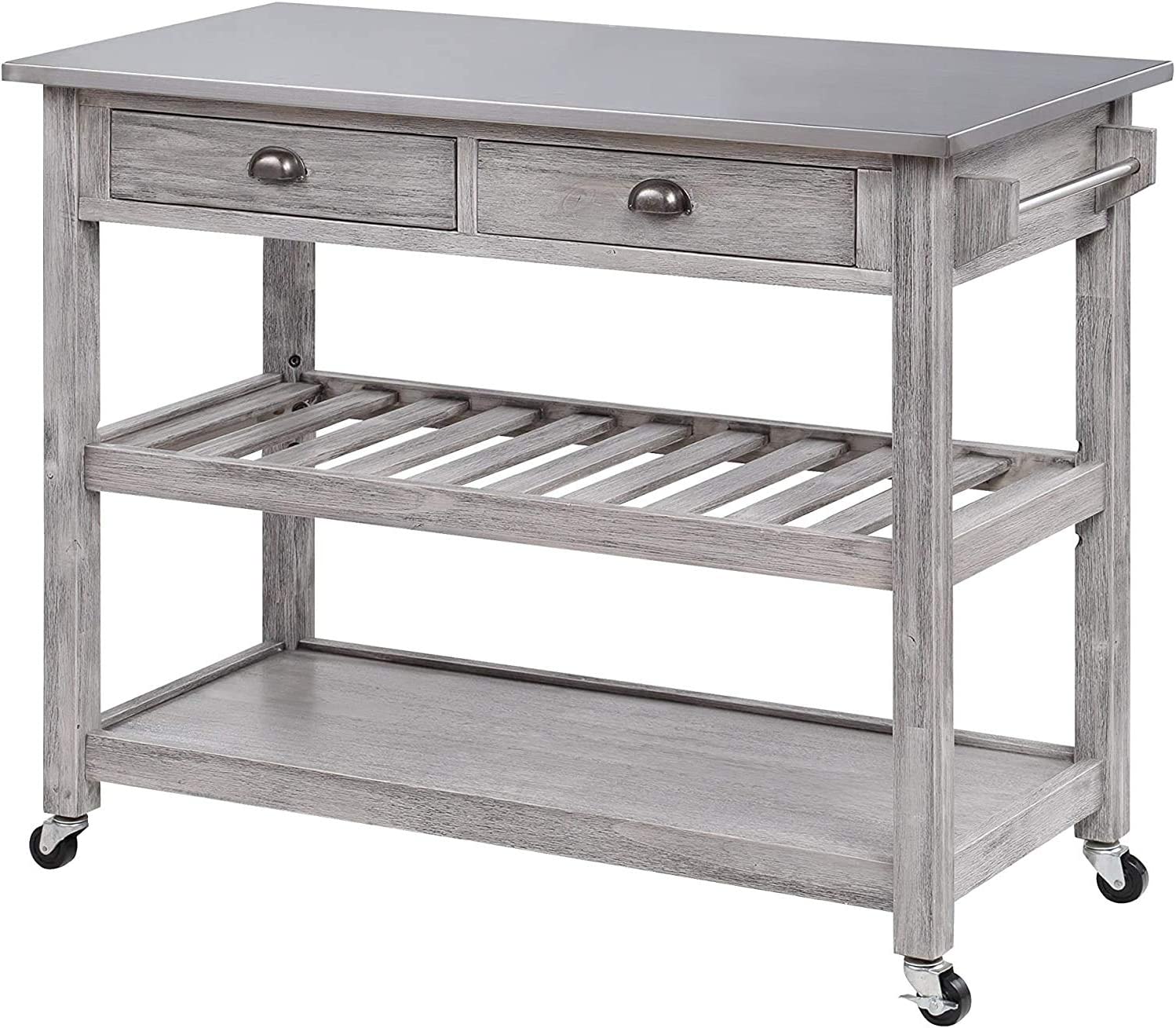 Boraam Sonoma Kitchen Cart with Stainless Steel Top, Storm Gray Wire-Brush