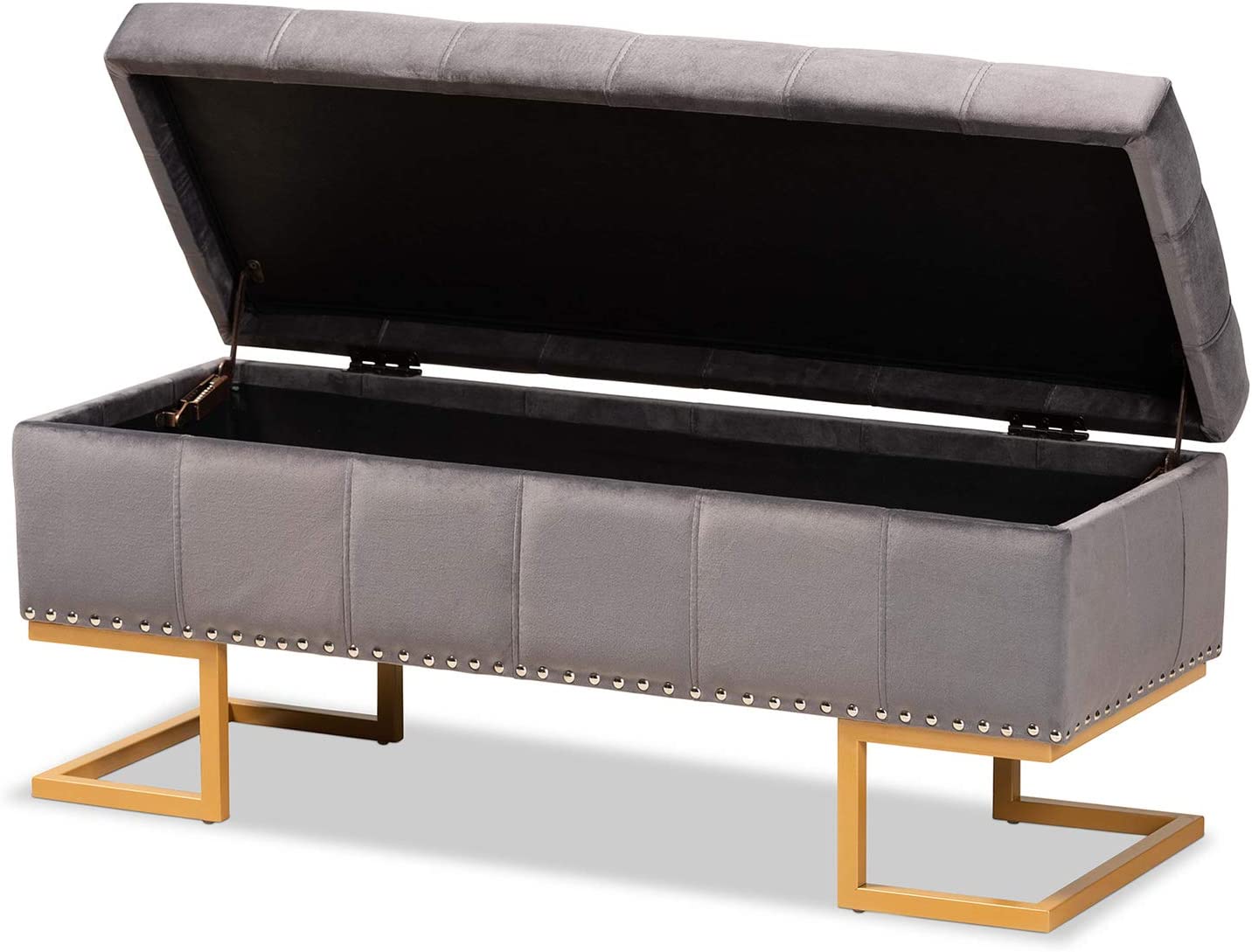 Baxton Studio Ellery Luxe and Glam Grey Velvet Fabric Upholstered and Gold Finished Metal Storage Ottoman