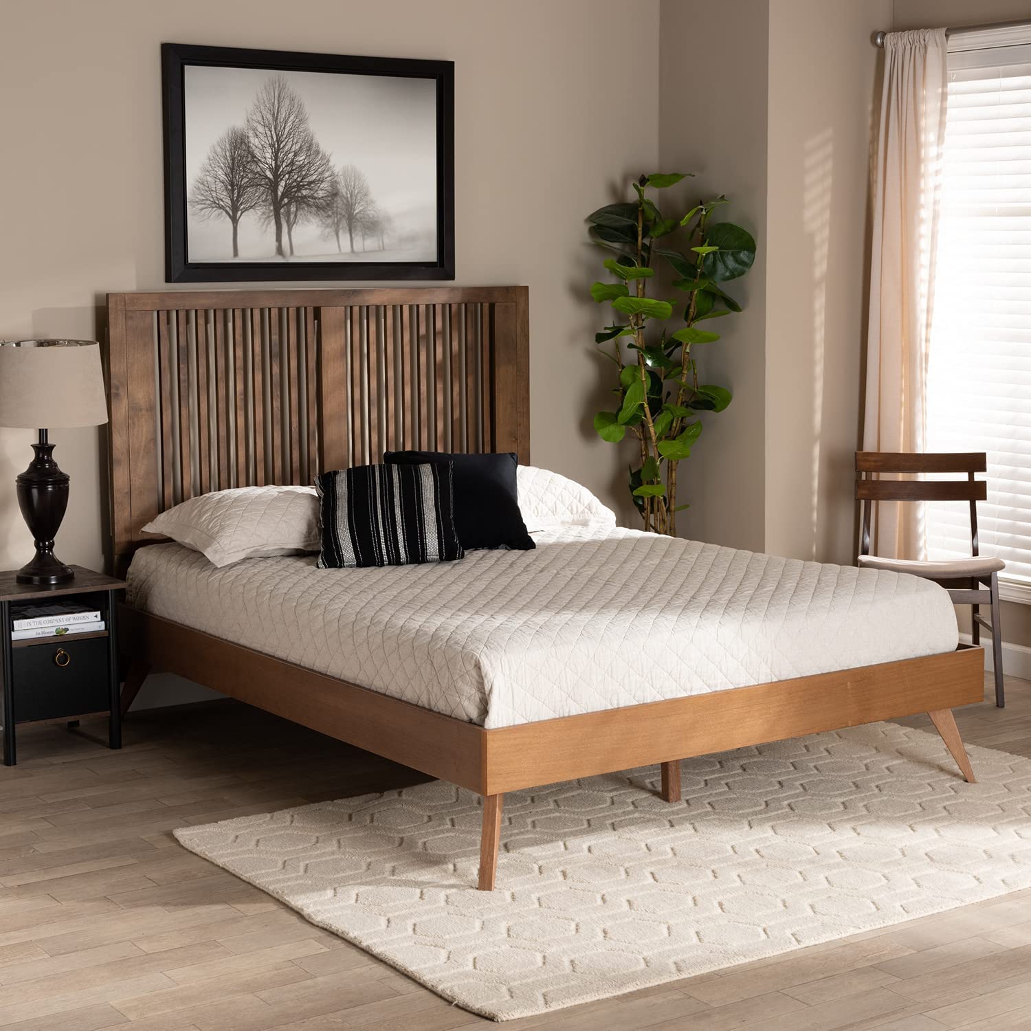 Baxton Studio Takeo Mid-Century Modern Transitional Ash Walnut Finished Wood Full Size Platform Bed