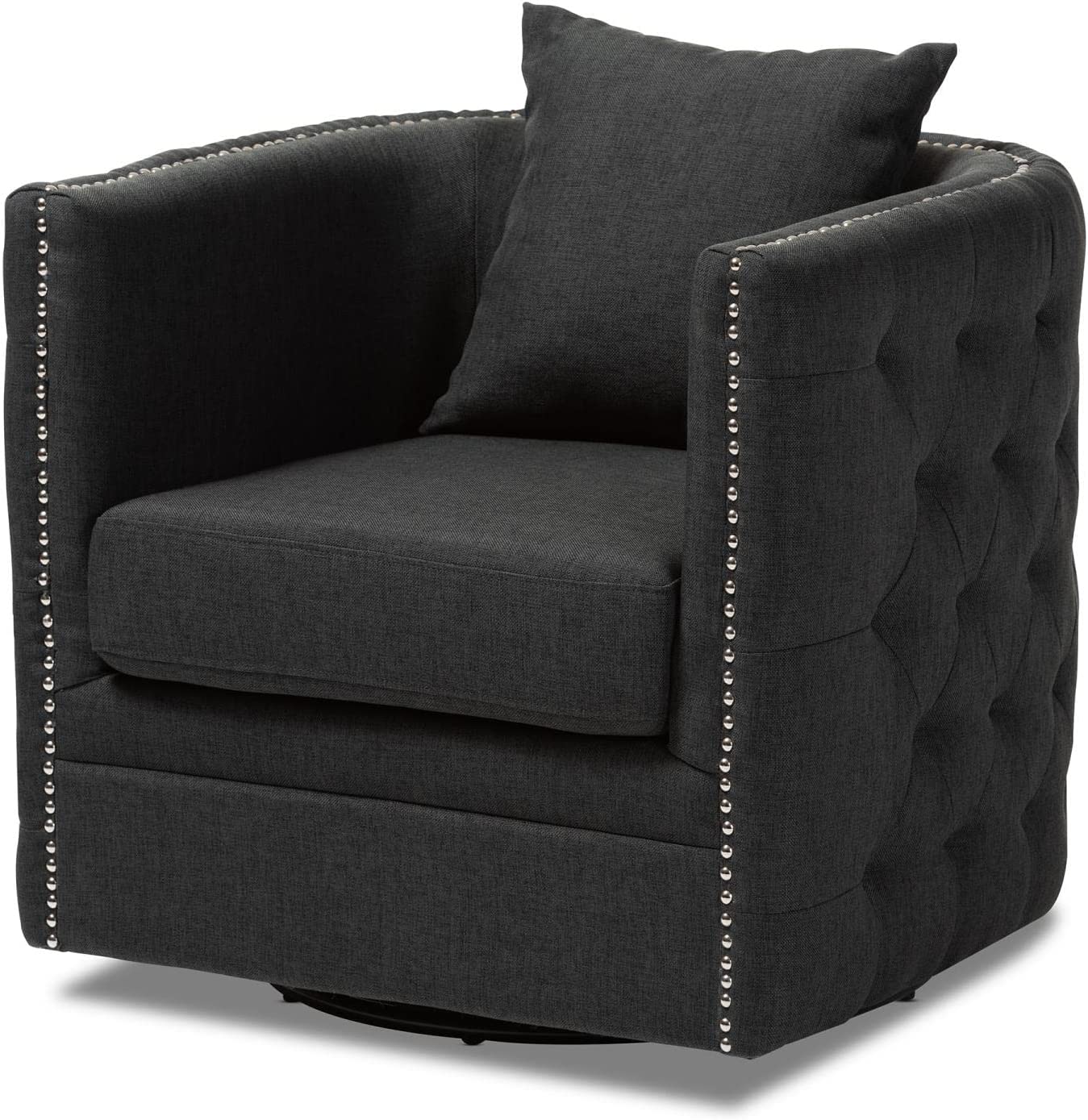 Baxton Studio Micah Modern and Contemporary Gray Fabric Upholstered Tufted Swivel Chair