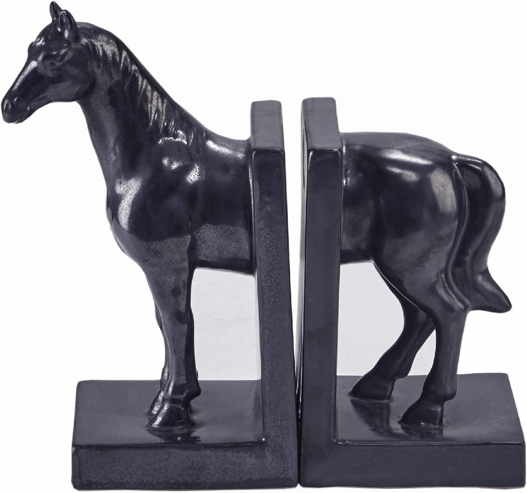 Madison Park Horse Bookends, Metalic Glaze Black