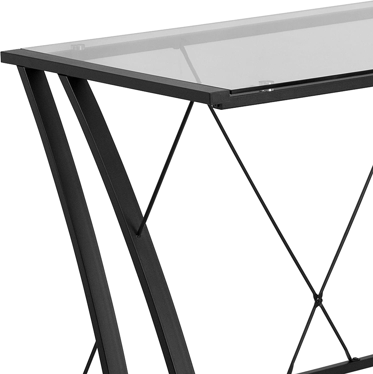 Flash Furniture Glass L-Shape Computer Desk with Black Metal Frame