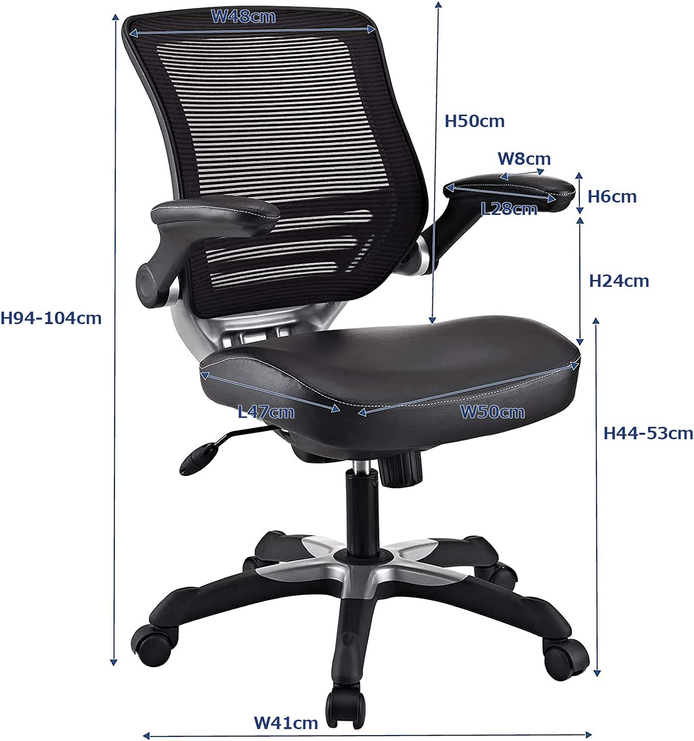 Modway Edge Mesh Back and White Vinyl Seat Office Chair With Flip-Up Arms - Computer Desks in Black